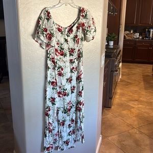 Topshop Floral Maxi Dress - Red and Green on White